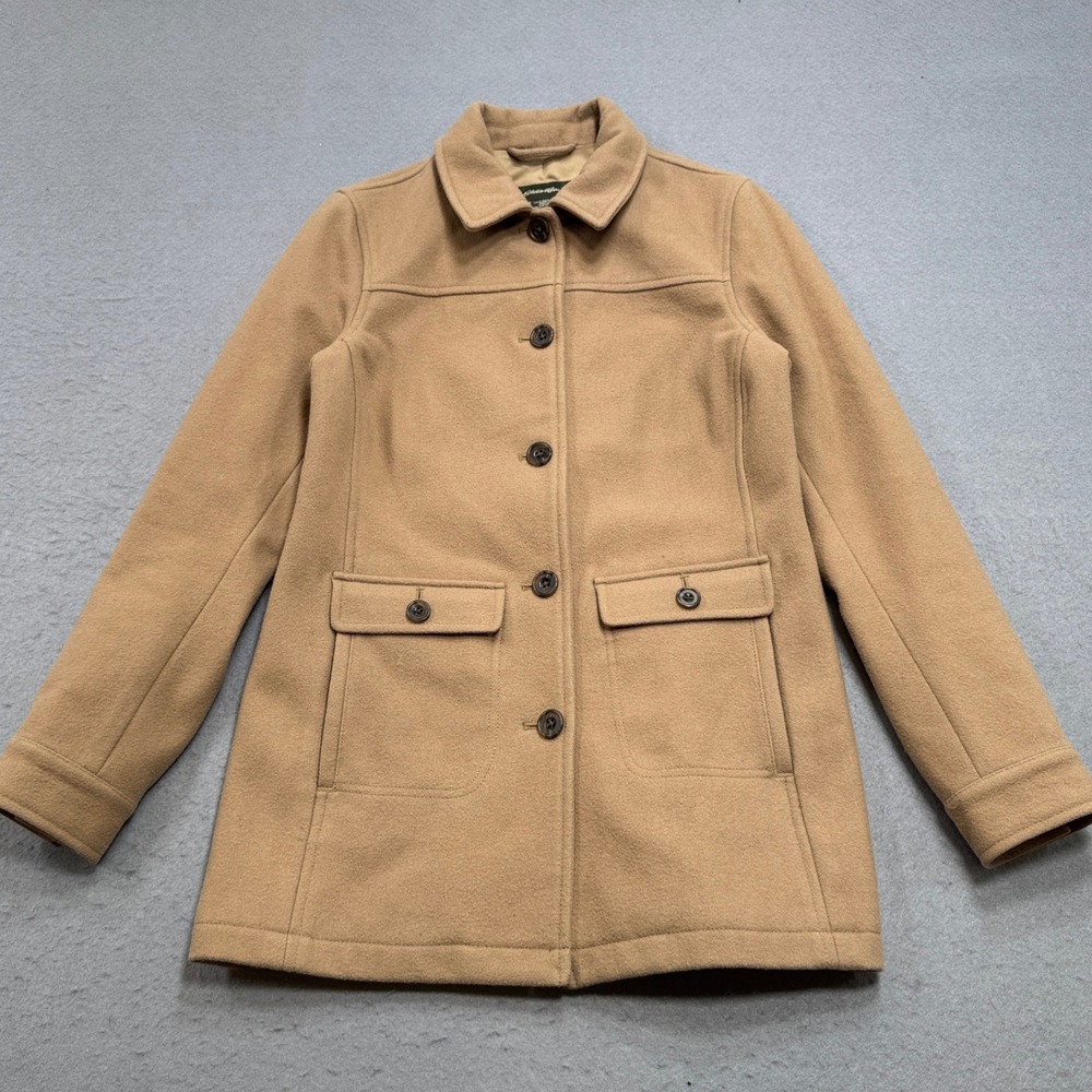 Eddie Bauer Jacket Women's Small Brown Wool Nylon Button Front Classic Car Coat